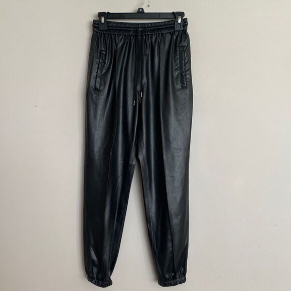 BLANKNYC Women's Black Faux Leather Jogger Pants Drawstring Size 26 - Picture 2 of 6